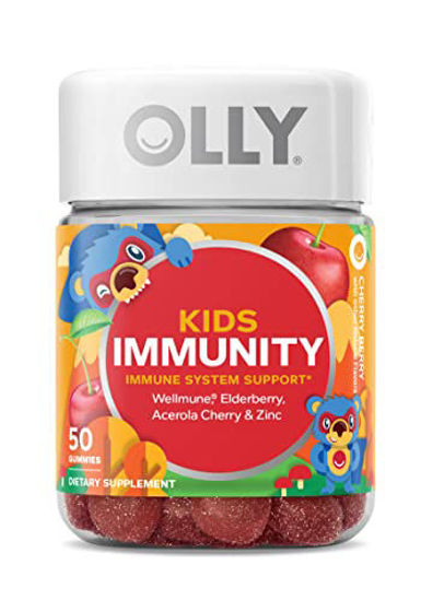 Picture of OLLY Kids Immunity Gummy, Immune Support, Wellmune, Elderberry, Vitamin C, Zinc, Chewable Supplement, Cherry - 50 Count