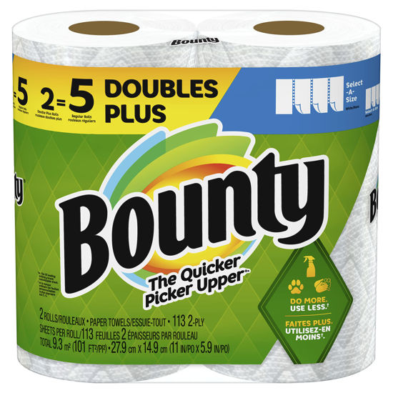 Picture of Bounty Select-A-Size Paper Towels, White, 2 Double Plus Rolls = 5 Regular Rolls