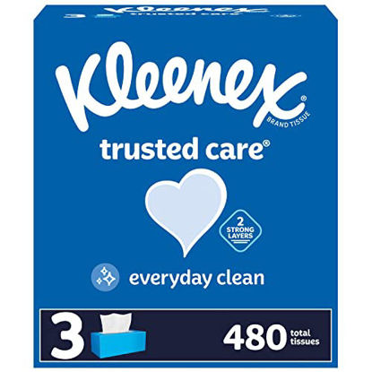 Picture of Kleenex Trusted Care Facial Tissues, 3 Flat Boxes, 160 Tissues per Box, 2-Ply (480 Total Tissues), Packaging May Vary