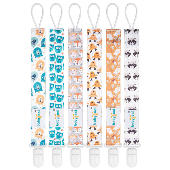 Picture of Babygoal Animal Pacifier Clips, 6 Pack Binky Paci Holder and Leash for Boys and Girls Fits for Most Pacifier, Binkie Styles & Baby Teethers & Toys and Gift 6PB01