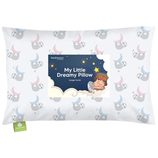 Picture of Toddler Pillow with Pillowcase - 13x18 My Little Dreamy Pillow, Organic Cotton Toddler Pillows for Sleeping, Kids Pillow, Travel Pillows, Mini Pillow, Nursery Pillow, Toddler Bed Pillow (Moon Sloth)