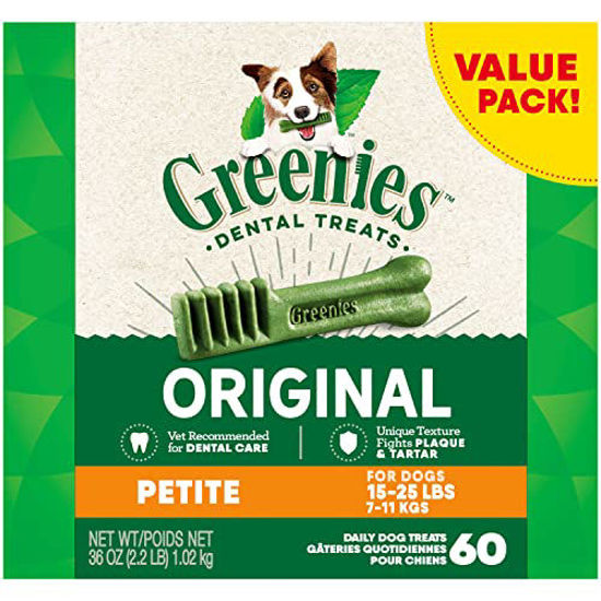 Picture of GREENIES Original Petite Natural Dog Dental Care Chews Oral Health Dog Treats, 36 oz. Pack (60 Treats)