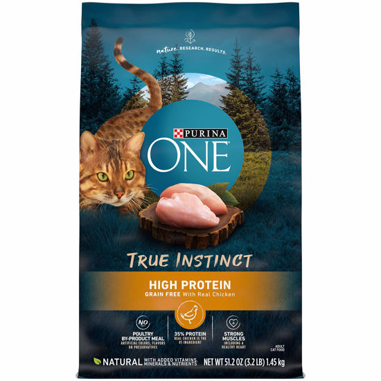 Picture of Purina ONE Natural, High Protein, Grain Free Dry Cat Food, True Instinct With Real Chicken - 3.2 lb. Bag