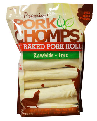 Picture of Pork Chomps Baked Pork Skin Dog Chews, 8-inch Rolls, 18 Count