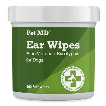 Picture of Pet MD - Dog Ear Cleaner Wipes - Otic Cleanser for Dogs to Stop Ear Itching, and Infections with Aloe and Eucalyptus - 100 Count