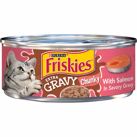 Picture of Purina Friskies Gravy Wet Cat Food, Extra Gravy Chunky With Salmon in Savory Gravy - (24) 5.5 oz. Cans