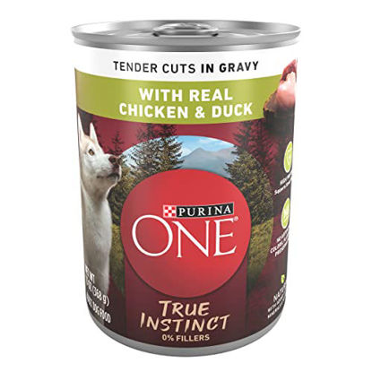 Picture of Purina ONE High Protein Wet Dog Food True Instinct Tender Cuts in Dog Food Gravy With Real Chicken and Duck - (12) 13 oz. Cans