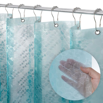 Picture of LiBa Plastic Shower Curtain Liner, Heavy Duty 8G Shower Liner for Bathroom, Waterproof Vinyl Shower Curtain, 3 Magnets, Rustproof Mental Grommets - 3D Aqua Circle Pattern, 72x72