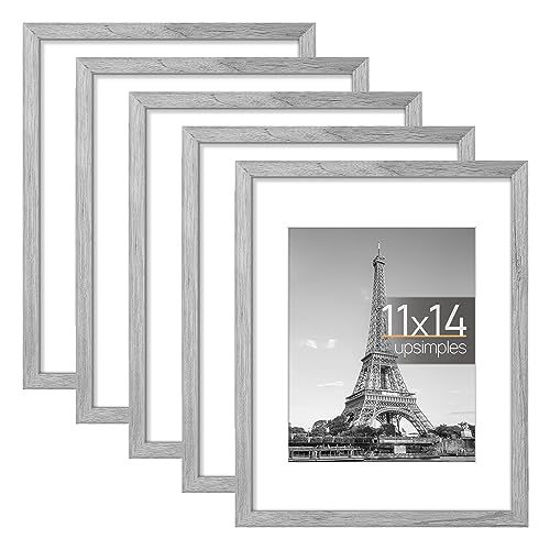 Picture of upsimples 11x14 Picture Frame Set of 5, Display Pictures 8x10 with Mat or 11x14 Without Mat,Wall Gallery Photo Frames, Gray