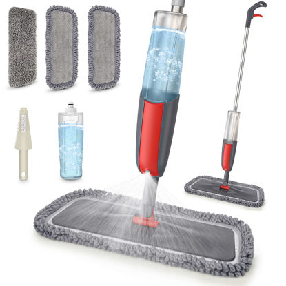 Picture of Spray Mops for Floor Cleaning Microfiber Floor Mops with 3 Washable Reusable Pads A Refillable Bottle and Scrubber MEXERRIS Dry Wet Flat Mop with Sprayer for Hardwood Laminate Wood Floor Cleaning