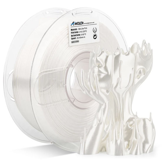 Picture of AMOLEN Silk PLA Filament 1.75mm 3D Printer filaments, Shiny White Filament for 3D Printing, 1kg(2.2lbs) Spool, Compatible with Most FDM Printer(Silk White)