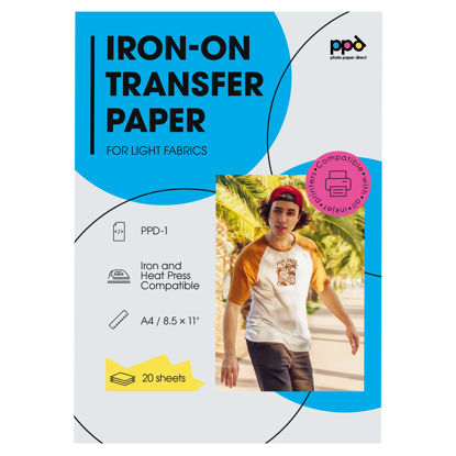 Picture of PPD Inkjet Premium Iron-On White and Light Colored T Shirt Transfers Paper LTR 8.5x11” Pack of 20 Sheets (PPD001-20)