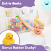 Picture of Original Tub Cubby Really Big Bath Toy Storage for Baby Toys with Suction & Adhesive Hooks, 30"x23" Mesh Net Shower Caddy for Bathtub Toys, Bonus Rubber Duck & Hooks