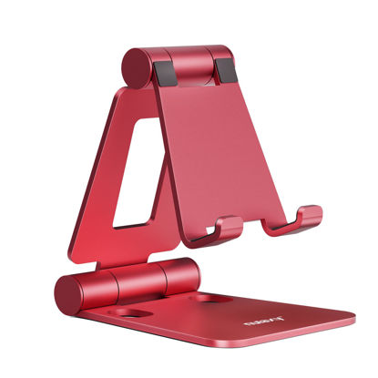 Picture of Nulaxy Dual Folding Cell Phone Stand, Fully Adjustable Foldable Desktop Phone Holder Cradle Dock Compatible with Phone 14 13 12 11 Pro Xs Xs Max Xr X 10, Nintendo Switch, All Phones,Red