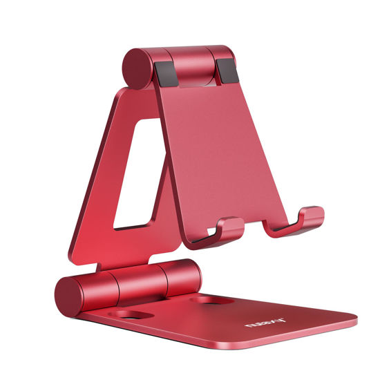 Picture of Nulaxy Dual Folding Cell Phone Stand, Fully Adjustable Foldable Desktop Phone Holder Cradle Dock Compatible with Phone 14 13 12 11 Pro Xs Xs Max Xr X 10, Nintendo Switch, All Phones,Red