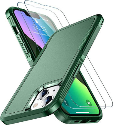 Picture of SPIDERCASE Designed for iPhone 13 Case/iPhone 14 Case, [10 FT Military Grade Drop Protection] [with 2 pcs Tempered Glass Screen Protector] Cover for iPhone 13 & 14 6.1 inch (Black Green)