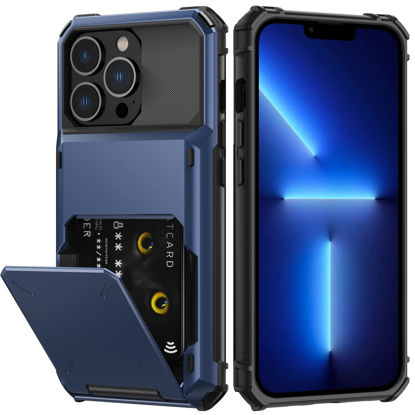 Picture of Nvollnoe for iPhone 13 Pro Max Case with Card Holder[Store 5 Cards] Dual Layer Heavy Duty Shockproof iPhone 13 Pro Max Wallet Case with Hidden Card Slot Storage Case for iPhone 13 Pro Max(Blue)