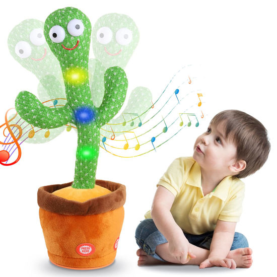 Picture of Aunpoos Kids Dancing Talking Cactus Toys for Baby Boys and Girls, Singing Mimicking Recording Repeating What You Say Sunny Cactus Electronic Light Up Plush Toy with 120 English Songs Smart Toy