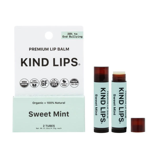 Picture of Kind Lips Lip Balm, Nourishing Soothing Lip Moisturizer for Dry Cracked Chapped Lips, Made in Usa With 100% Natural USDA Organic Ingredients, Sweet Mint Flavor, Pack of 2