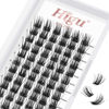 Picture of Lash Clusters DIY Eyelash Extensions 72 Pcs Cluster Eyelash Extensions 14mm Cluster Lashes D Curl Lash Clusters Thin Stem Eyelash Clusters Reusable Makeup for Self-application (Fluffy D 14mm)