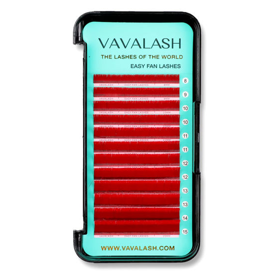 Picture of VAVALASH Colored Easy Fan Eyelash Extensions 0.07 C Curl 8-15mm Mixed Tray Red Self Fanning Lashes 2D-10D Colorful Volume lash extensions（Red,0.07-C-8-15 Mix）