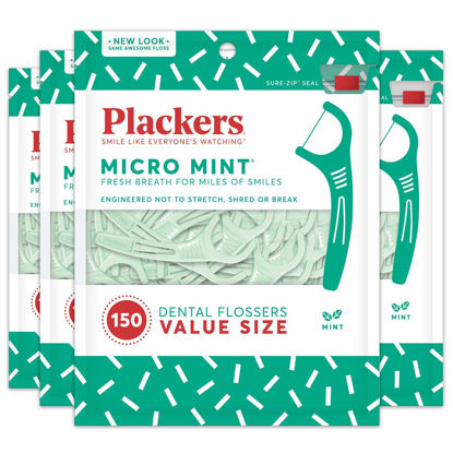 Picture of Plackers Micro Mint Dental Floss Picks, 150 Count, Pack of 4