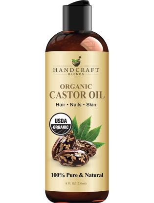 Picture of Handcraft Organic Castor Oil for Hair Growth, Eyelashes and Eyebrows - 100% Pure and Natural Carrier Oil, Hair Oil and Body Oil - Moisturizing Massage Oil for Aromatherapy - 8 fl. Oz