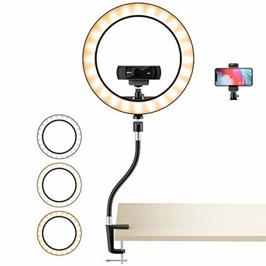 Picture of Webcam Light Stand for Live Stream, Make-up, Online Live, Selfie 10?LED 3-Light Mode Ring Light with Webcam & Phone Holder with Flexible Gooseneck Arm Stand by AMADA HOMEFURNISHING