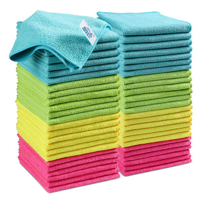 Picture of HOMEXCEL Microfiber Cleaning Cloth,50Pack Cleaning Rag,Cleaning Towels with 4 Color Assorted,11.5"X11.5"(Green/Blue/Yellow/Pink)