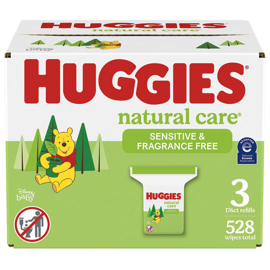 Picture of Huggies Natural Care Sensitive Baby Wipes, Unscented, Hypoallergenic, 99% Purified Water, 3 Refill Packs (528 Wipes Total)