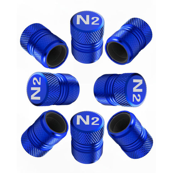 Picture of Tire Valve Stem Caps - Tire Air Caps Cover 8 Pack N2 Nitrogen Logo Corrosion Resistant Premium Alloy Universal for Car Truck Motorcycle Bike-Blue