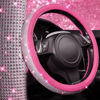 Picture of CAR PASS Bling Diamond Leather Steering Wheel Cover, with Bling Sparkly Crystal Glitter Rhinestones Universal Fit 13" 1/2-14" Car Wheel Protector for Women Girl Fit Suvs,Vans,Sedans,Car,Trucks, Pink