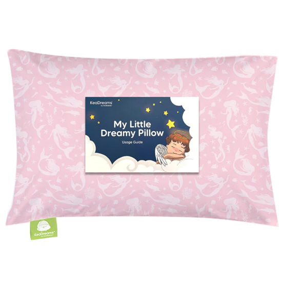 Picture of Toddler Pillow with Pillowcase - 13x18 My Little Dreamy Pillow - Organic Cotton Toddler Pillows for Sleeping, Kids Pillow, Travel Pillows for Sleeping, Mini Pillow, Toddler Bed Pillows (Mermaid)