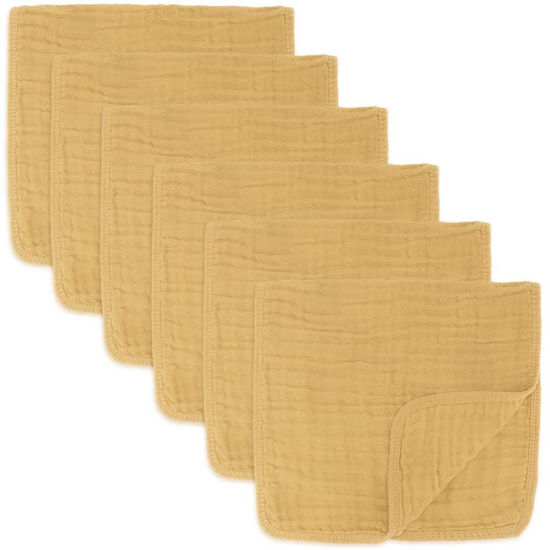 Picture of Comfy Cubs Muslin Burp Cloths Large 100% Cotton Hand Washcloths for Babies, Baby Essentials 6 Layers Extra Absorbent and Soft Boys & Girls Baby Rags for Newborn Registry (Turmeric, 6-Pack, 20" X10")