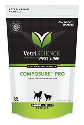 Picture of VetriScience Composure Pro Bite Size Chews for Dogs and Cats - Chicken Flavor Pet Relaxants & Anti-Anxiety Treatment - 60 Soft Chews