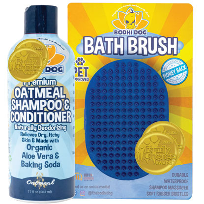 Picture of Bodhi Dog Shampoo Brush | Pet Shower & Bath Supplies for Cats & Dogs | Dog Bath Brush for Dog Grooming | Long & Short Hair Dog Scrubber for Bath | Quality Dog Wash Brush (Shampoo Bundle, Blue)