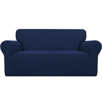 Picture of Easy-Going Stretch Oversized Loveseat Slipcover 1-Piece Sofa Cover Furniture Protector Couch Soft with Elastic Bottom for Kids Polyester Spandex Jacquard Fabric Small Checks Navy