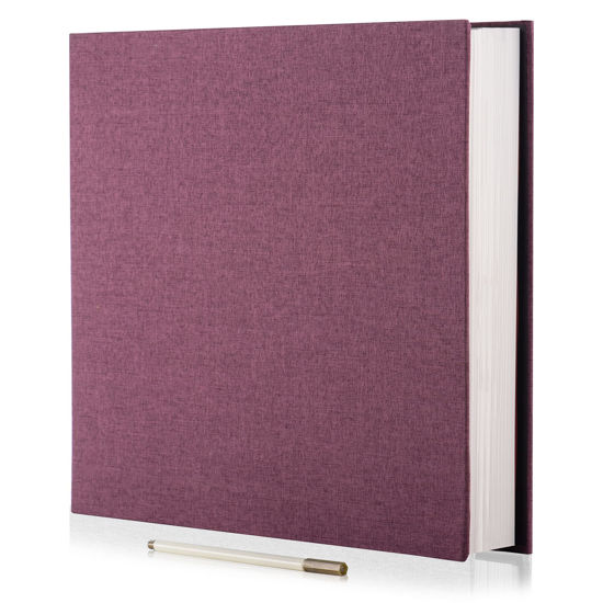 Picture of Photo Album Self Adhesive 3x5 4x6 5x7 6x8 8x10 8.5x11 11x10.6 Magnetic Scrapbook Album DIY Length 11x10.6 Inch 40 Pages Linen Cover DIY Photo Album with A Metallic Pen and DIY Accessories(Purple)