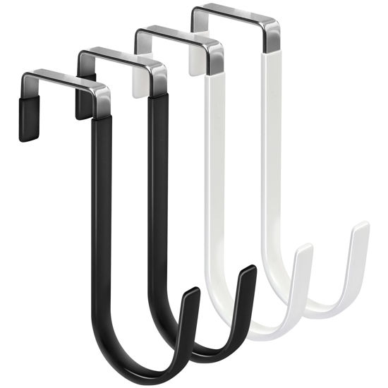 Picture of FYY Over The Door Hooks, 4 Pack Door Hangers Hooks with Rubber Prevent Scratches Heavy Duty Organizer Hooks for Living Room, Bathroom, Bedroom, Kitchen Hanging Clothes, Towels, Hats, Coats, Bags Mix