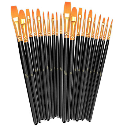 Picture of BOSOBO Paint Brushes Set, 2 Pack 20 Pcs Round Pointed Tip Paintbrushes Nylon Hair Artist Acrylic Paint Brushes for Acrylic Oil Watercolor, Face Nail Art, Miniature Detailing & Rock Painting, Black