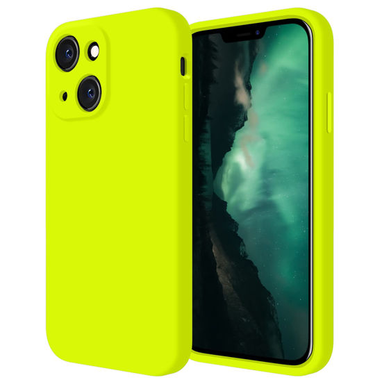 Picture of FireNova for iPhone 14 Case, Silicone Upgraded [Camera Protection] Phone Case with [2 Screen Protectors], Soft Anti-Scratch Microfiber Lining Inside, 6.1 inch, Fluorescent Green