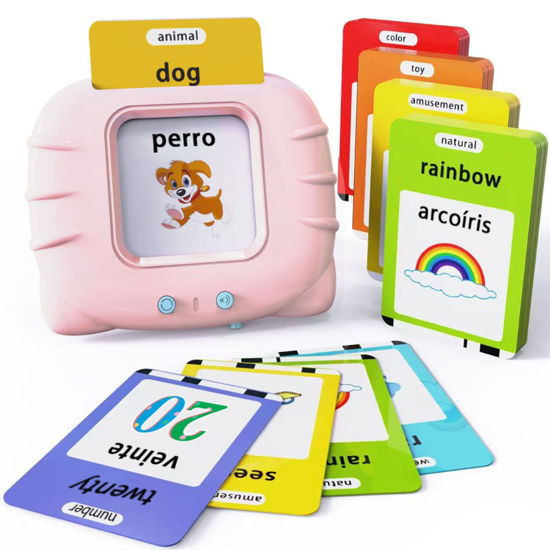 Picture of Lapare Spanish and English Bilingual Audible Flash Cards Toy with Music for Toddlers 1 2 3 4 5, Learn Spanish and English for Kids, Niñas, Niños, Bebes