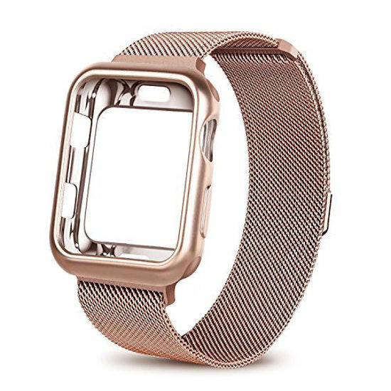 Picture of WEFU Compatible with Apple Watch Band 38mm 42mm with Case, Stainless Steel Mesh Milanese Loop with Adjustable Magnetic Closure Replacement for iWatch Band Compatible with Apple Watch Series 3 2 1