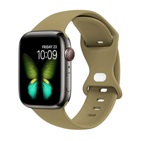 Picture of Tighesen Sport Bands Compatible with Apple Watch Band 38mm 40mm 41mm 42mm 44mm 45mm 49mm S/M M/L for Women/Men Waterproof Soft Silicone Replacement Strap Accessories for iWatch Ultra SE Series 8/7/6/5/4/3/2/1(Olive Flak, 42/44/45/49mm S/M)