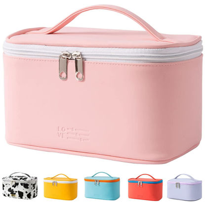 Picture of Portable Makeup Bag Travel Cosmetic Bags for Women Medium Pouch Cute Purse Make Up Organization Waterproof (Pink)