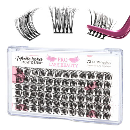 Picture of Cluster Lashes 72 Pcs Lash Clusters DIY Eyelash Extension Individual Cluster Eyelashes Crown Style Self-Application Fluffy Super Thin Band Reusable Soft & Comfortable(Crown-D-14mm)