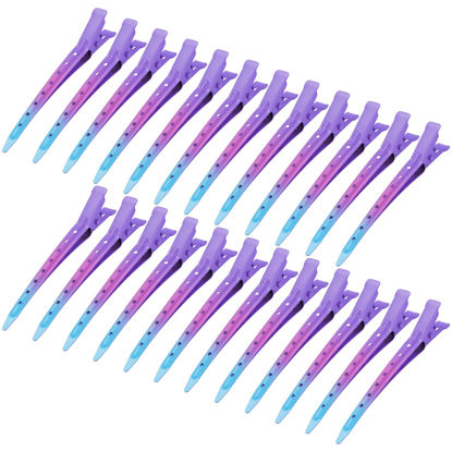 Picture of 24 Packs Duck Bill Clips, Bantoye 3.35 Inches Rustproof Metal Alligator Curl Clips with Holes for Hair Styling, Hair Coloring, Gradient Purple