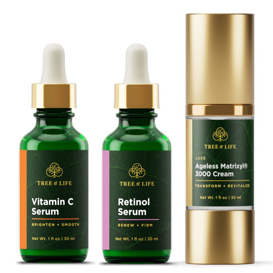 Picture of Tree of Life Rejuvenation Pack with Vitamin C Serum + Retinol Serum + Luxe Ageless Matrixyl® 3000 Cream, Tighten and Lift Trio, 3 count x 1oz