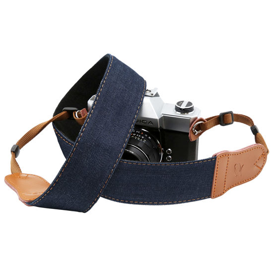 Picture of Blue Jeans Camera Strap - 2" Cowboy Pure Cotton Woven Camera Strap,Universal Neck & Shoulder Strap with Double Layer Cowhide Ends, Adjustable for All DSLR / SLR Cameras,Best Gifts for Photographers