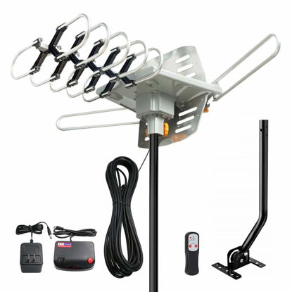 Picture of Outdoor TV Antenna for 150 Miles Range,Supports 4K 1080P HD Smart TV VHF UHF,with Mounting Pole &Wireless Remote Rotation Support 2TVs